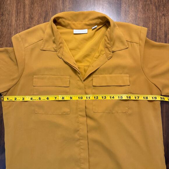 New York & Company Shirt Dress Button Up Mustard Yellow Pockets Women's Small - Picture 9 of 10